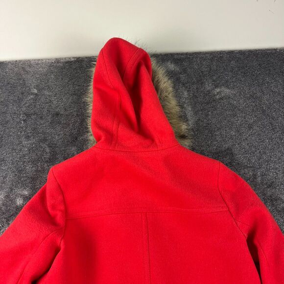 J. Crew Wool Blend Lined Faux Fur Hooded Coat Jacket Pockets Red Women's 4 - Picture 13 of 13